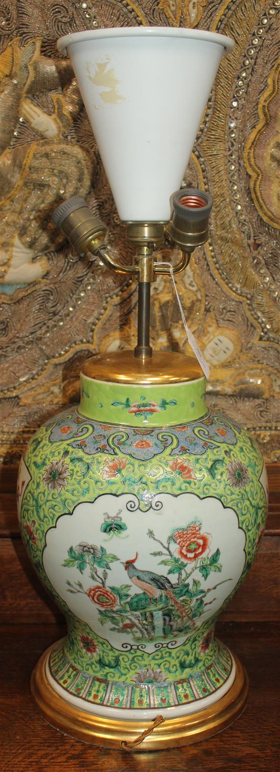 A pair of Chinese famille verte baluster jars, late 19th century, vases approx. 35cm